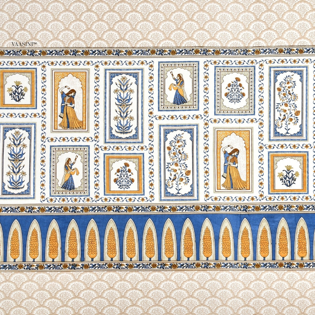 Festive Ghoomar Bright Blue & Marigold Pure Cotton King Size Bedsheet
