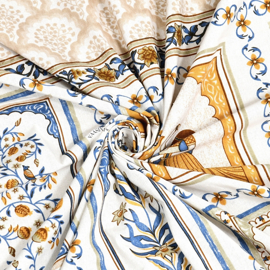 Festive Ghoomar Bright Blue & Marigold Pure Cotton King Size Bedsheet