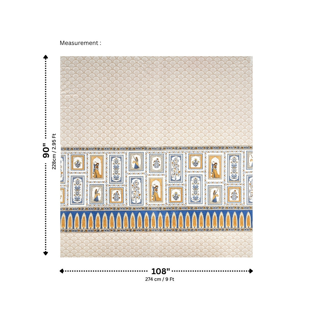 Festive Ghoomar Bright Blue & Marigold Pure Cotton King Size Bedsheet