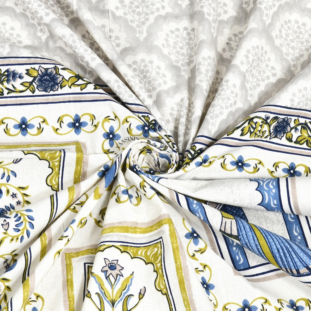 Festive Ghoomar Lime Green & Sky Blue Pure Cotton King Size Bedsheet