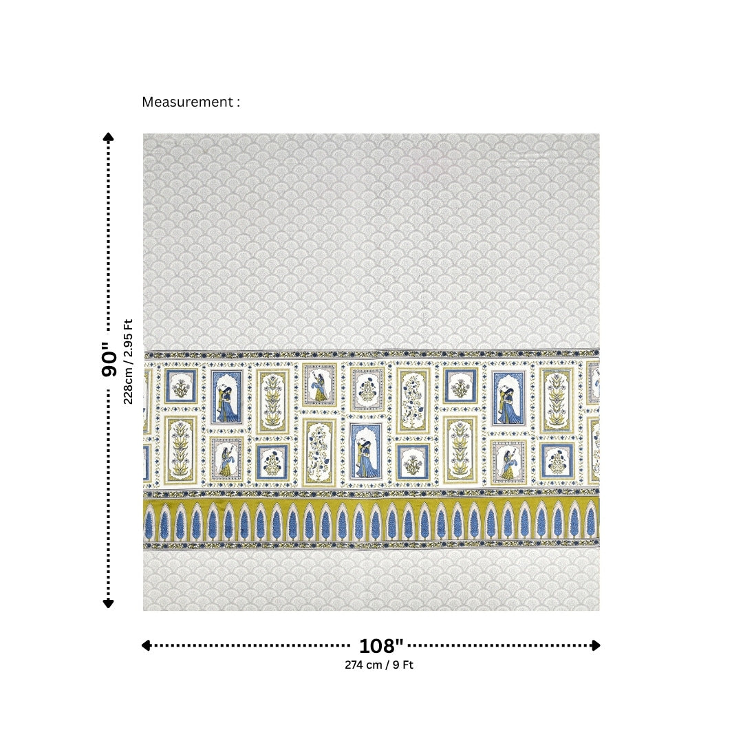 Festive Ghoomar Lime Green & Sky Blue Pure Cotton King Size Bedsheet