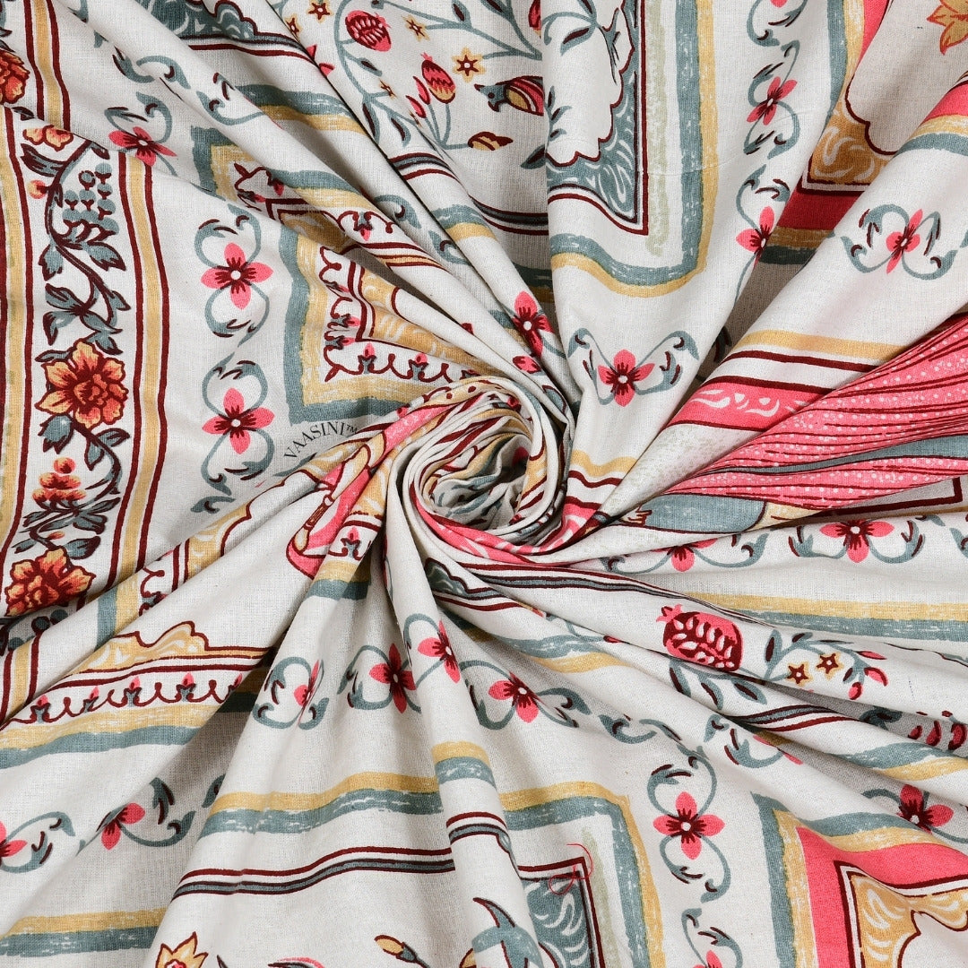 Festive Ghoomar Emerald & Pink Rose Pure Cotton King Size Bedsheet