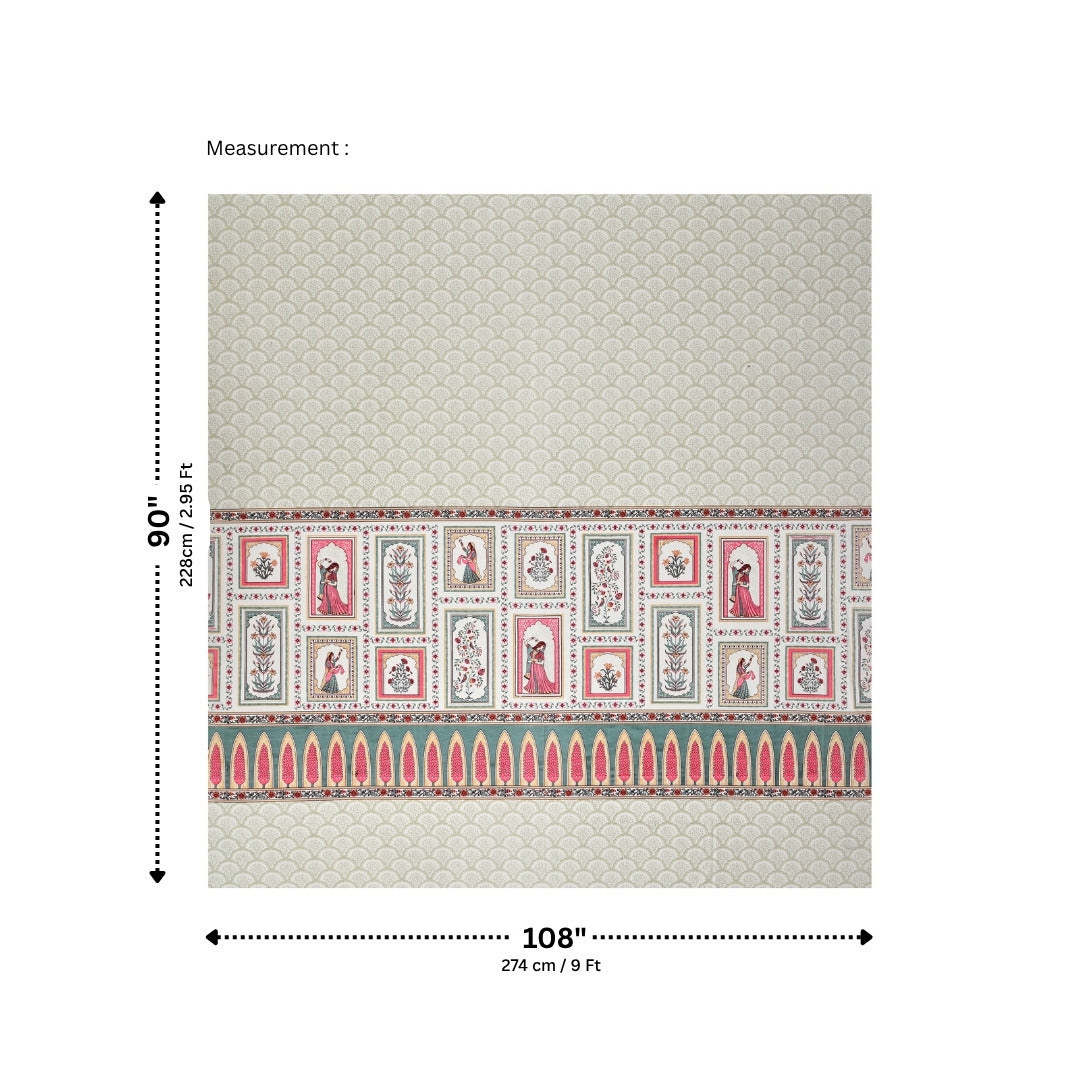 Festive Ghoomar Emerald & Pink Rose Pure Cotton King Size Bedsheet