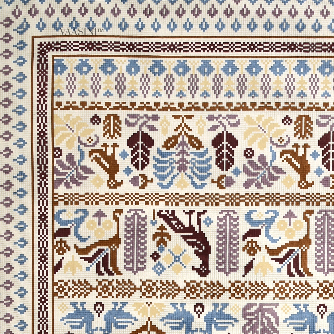 Royal Avian Terracotta & Indigo Pure Cotton King Size Bedsheet