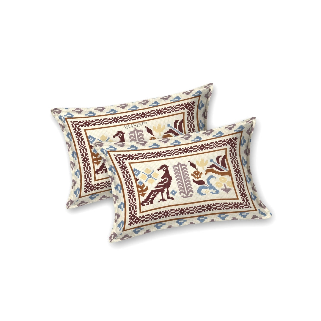 Royal Avian Terracotta & Indigo Pure Cotton King Size Bedsheet