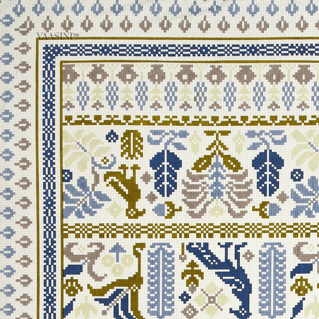 Royal Avian Mustard & Navy Pure Cotton King Size Bedsheet