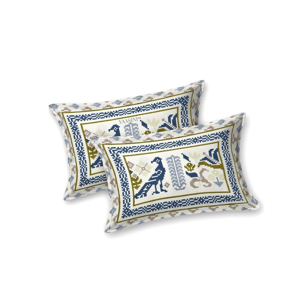 Royal Avian Mustard & Navy Pure Cotton King Size Bedsheet
