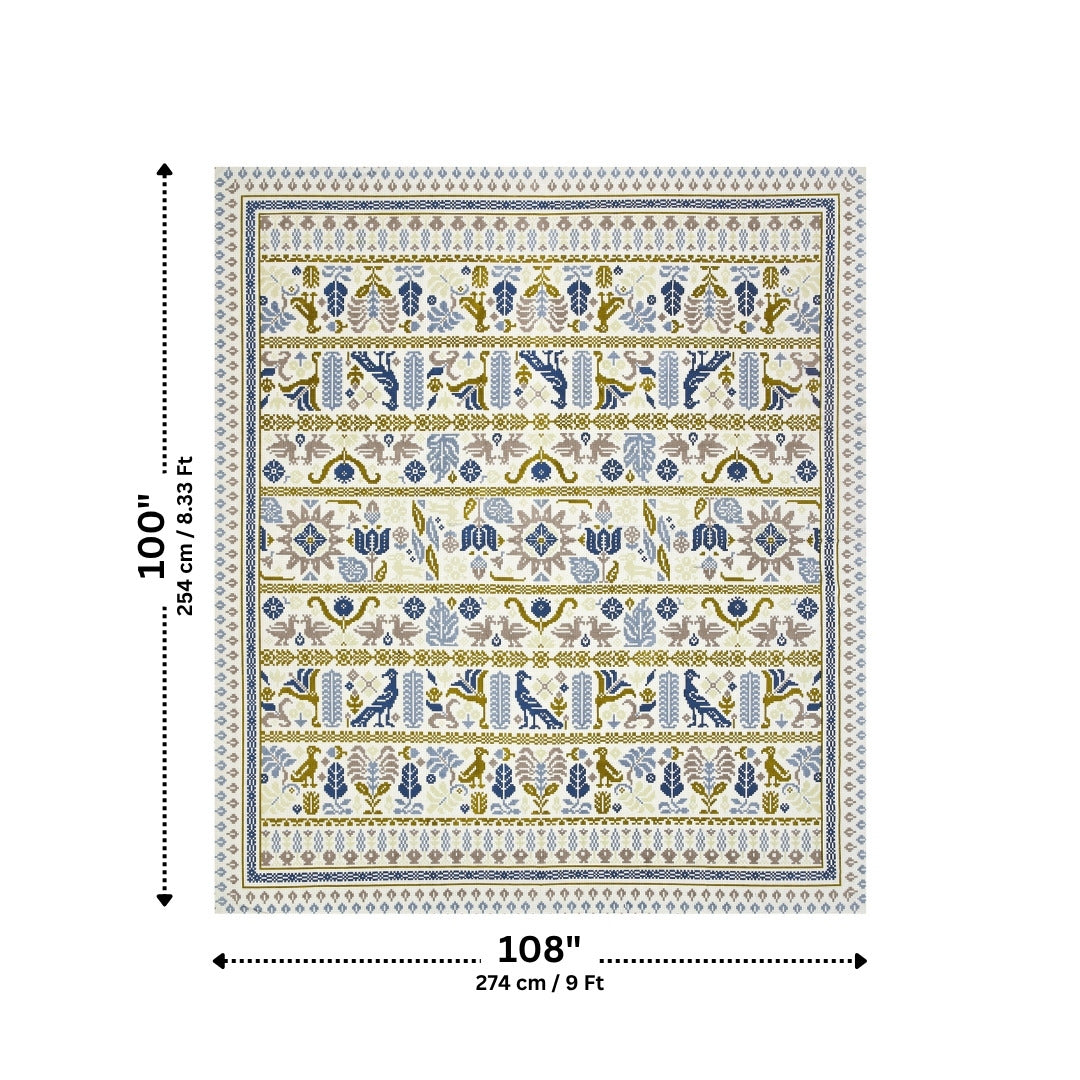 Royal Avian Mustard & Navy Pure Cotton King Size Bedsheet