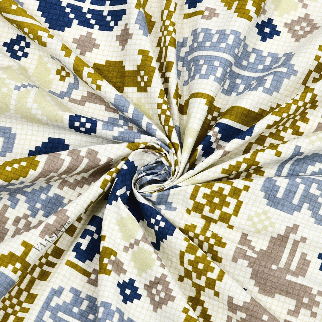 Royal Avian Mustard & Navy Pure Cotton King Size Bedsheet