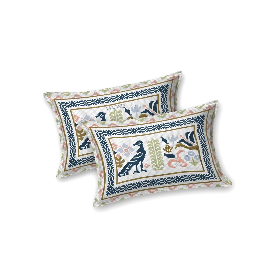 Royal Avian Sage & Teal Pure Cotton King Size Bedsheet