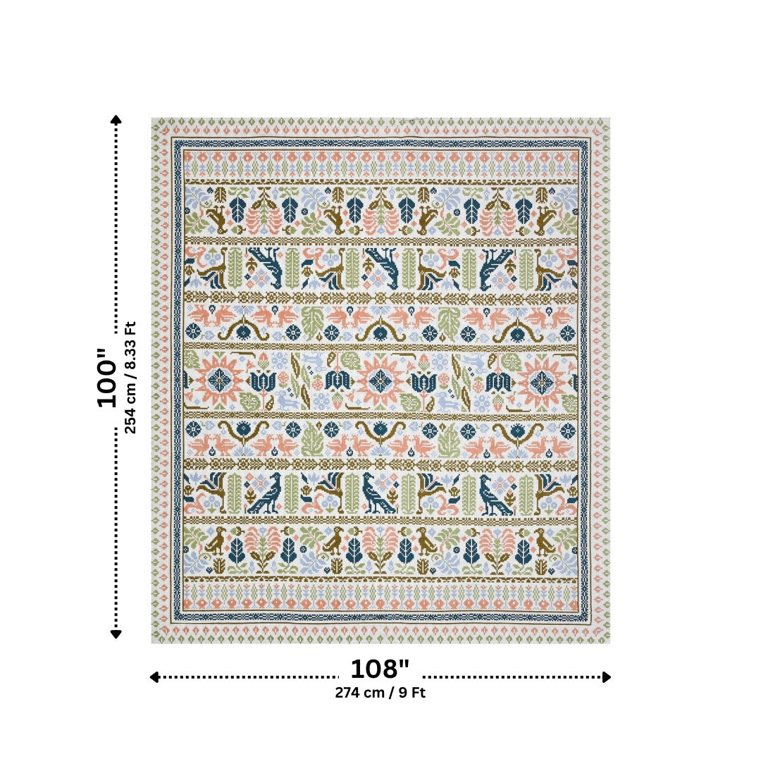 Royal Avian Sage & Teal Pure Cotton King Size Bedsheet