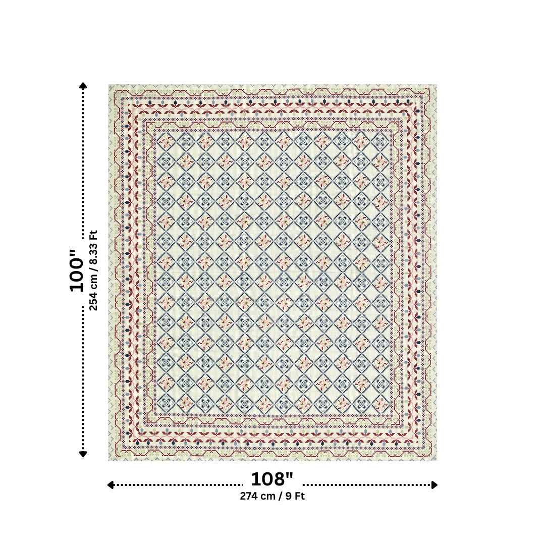 Geometric Lattice Coral & Sky Blue Pure Cotton King Size Bedsheet