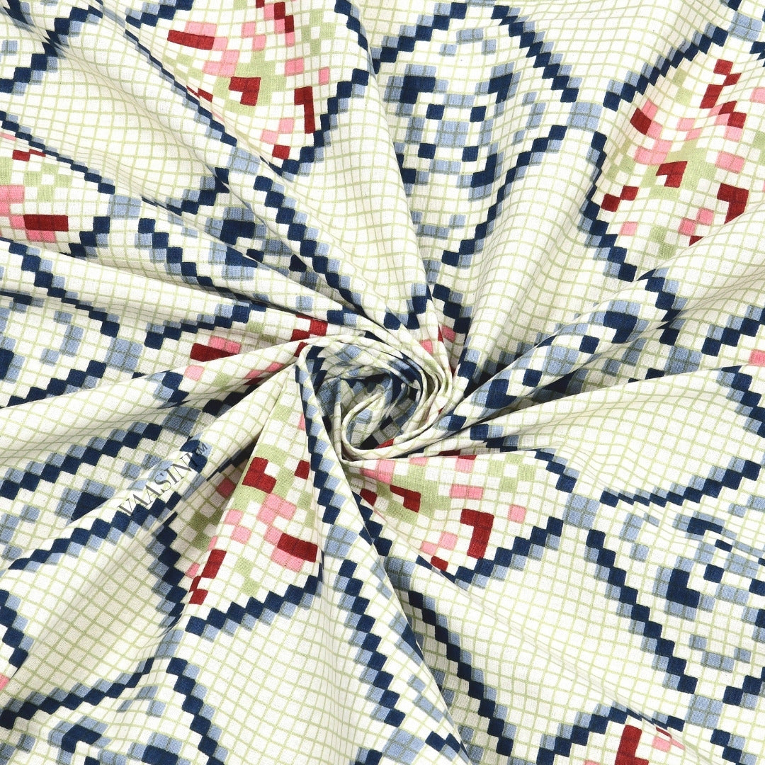 Geometric Lattice Coral & Sky Blue Pure Cotton King Size Bedsheet