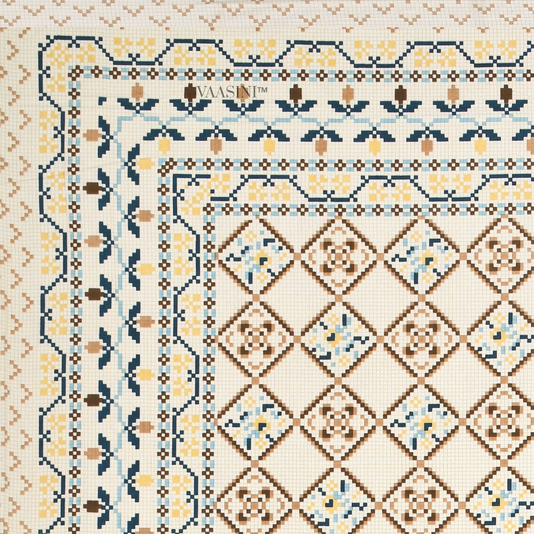 Geometric Lattice Olive & Sand Pure Cotton King Size Bedsheet