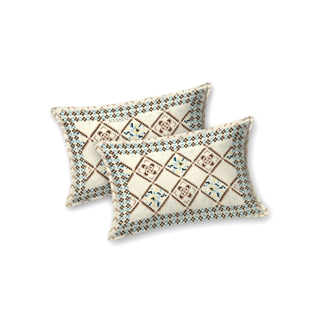 Geometric Lattice Olive & Sand Pure Cotton King Size Bedsheet