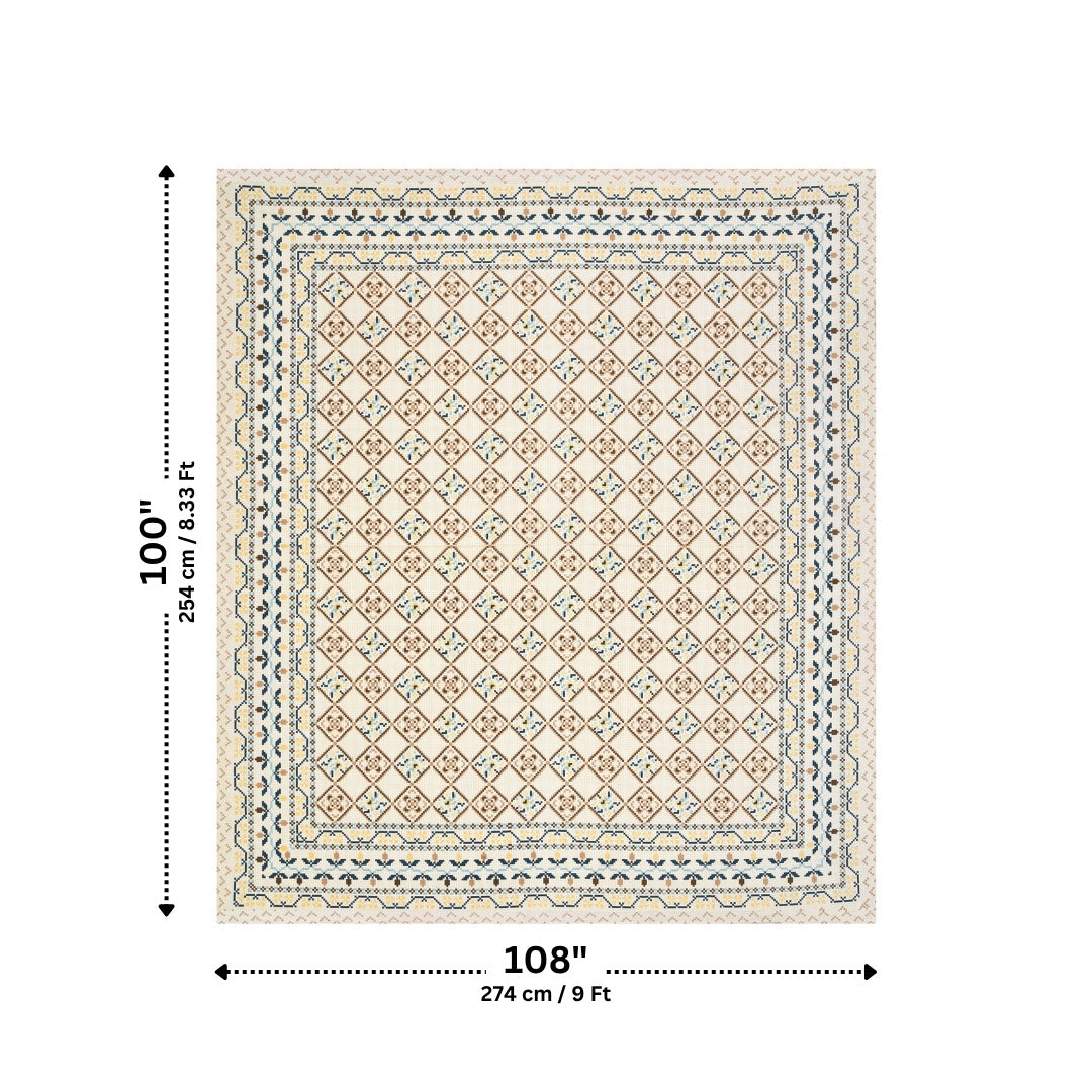 Geometric Lattice Olive & Sand Pure Cotton King Size Bedsheet