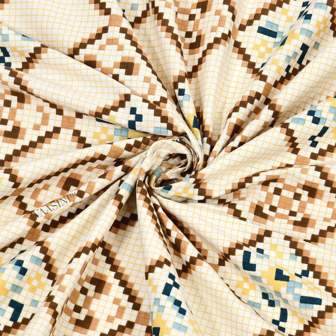 Geometric Lattice Olive & Sand Pure Cotton King Size Bedsheet