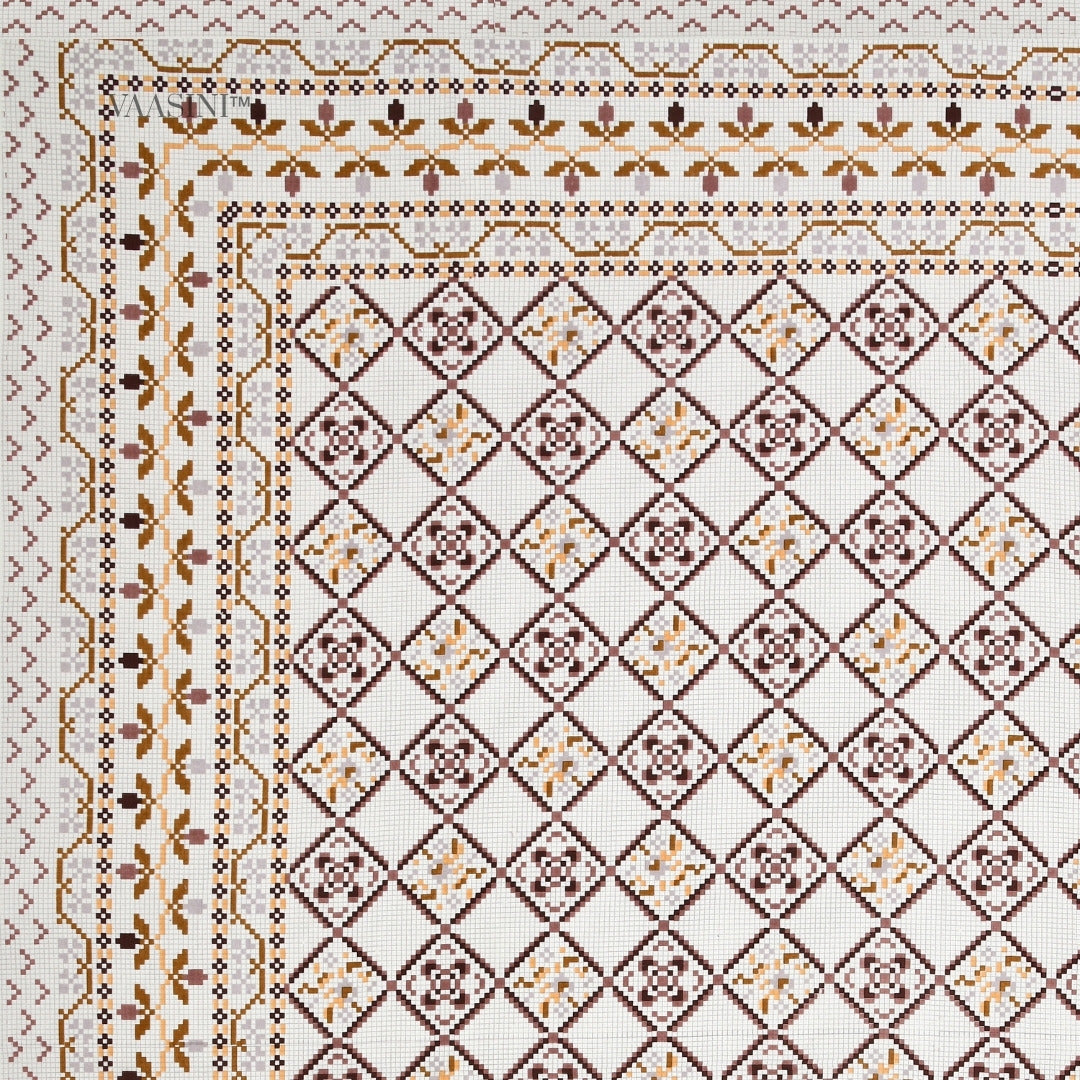 Geometric Lattice Rust & Charcoal Pure Cotton King Size Bedsheet