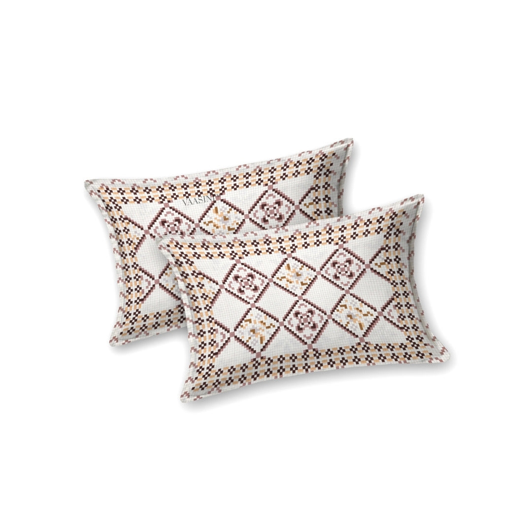 Geometric Lattice Rust & Charcoal Pure Cotton King Size Bedsheet
