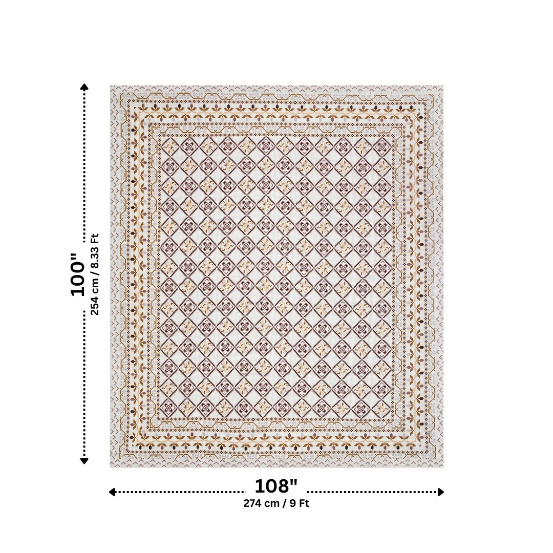 Geometric Lattice Rust & Charcoal Pure Cotton King Size Bedsheet