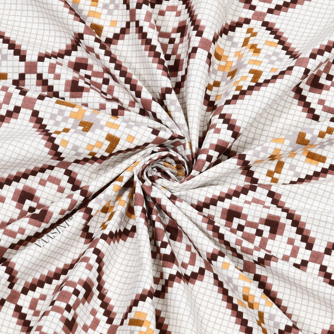 Geometric Lattice Rust & Charcoal Pure Cotton King Size Bedsheet
