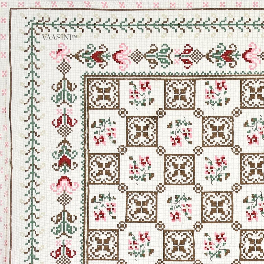 Heritage Square Rose & Mint Pure Cotton King Size Bedsheet