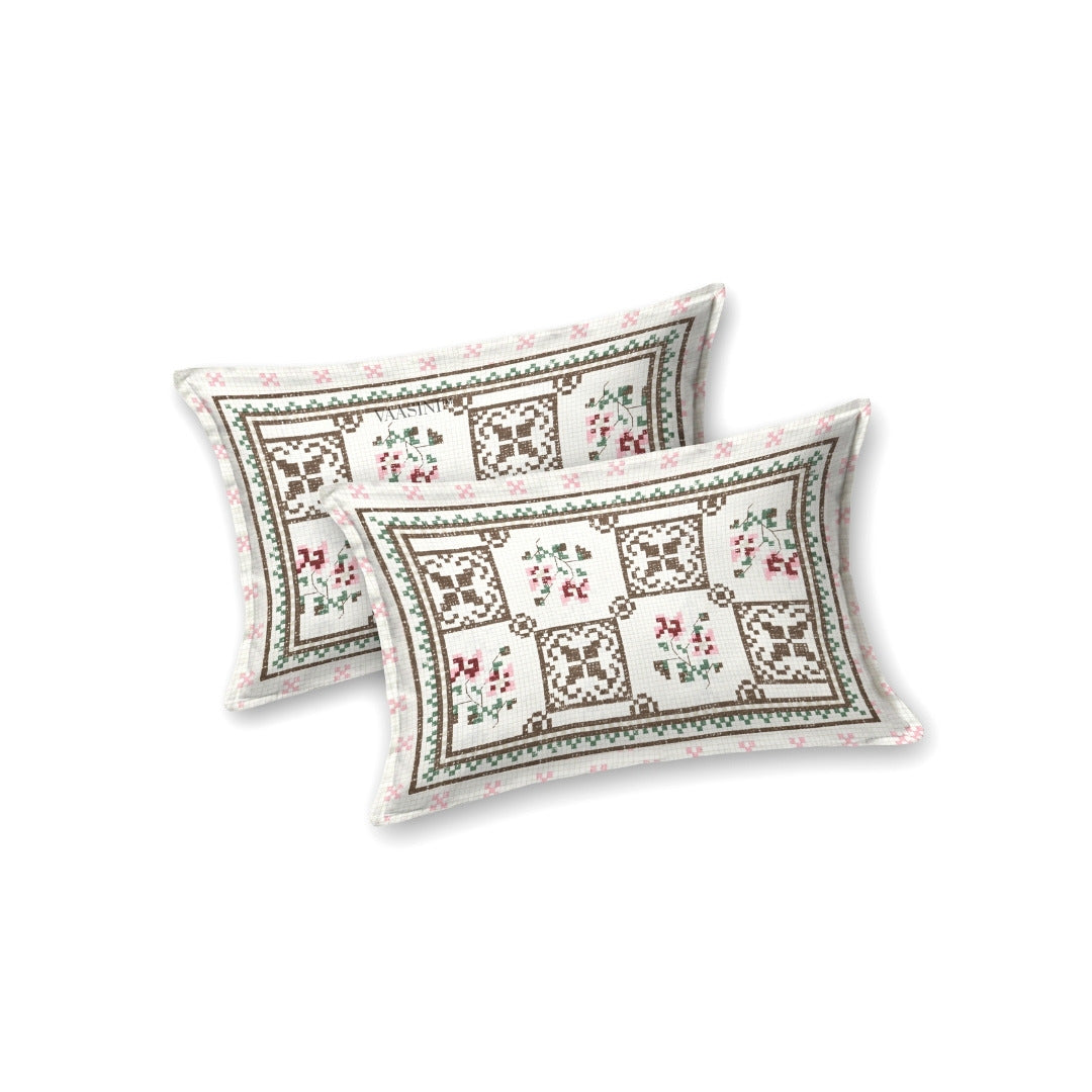 Heritage Square Rose & Mint Pure Cotton King Size Bedsheet