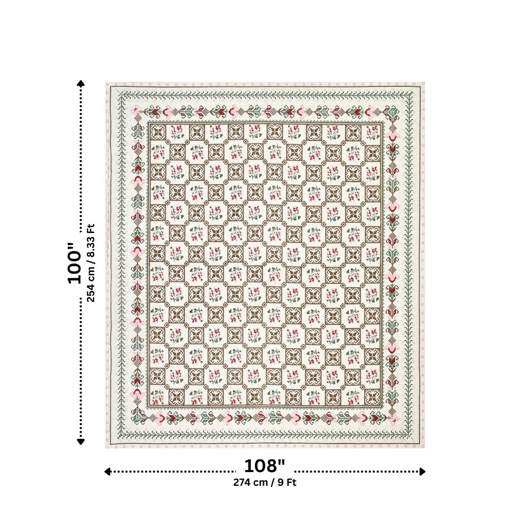 Heritage Square Rose & Mint Pure Cotton King Size Bedsheet