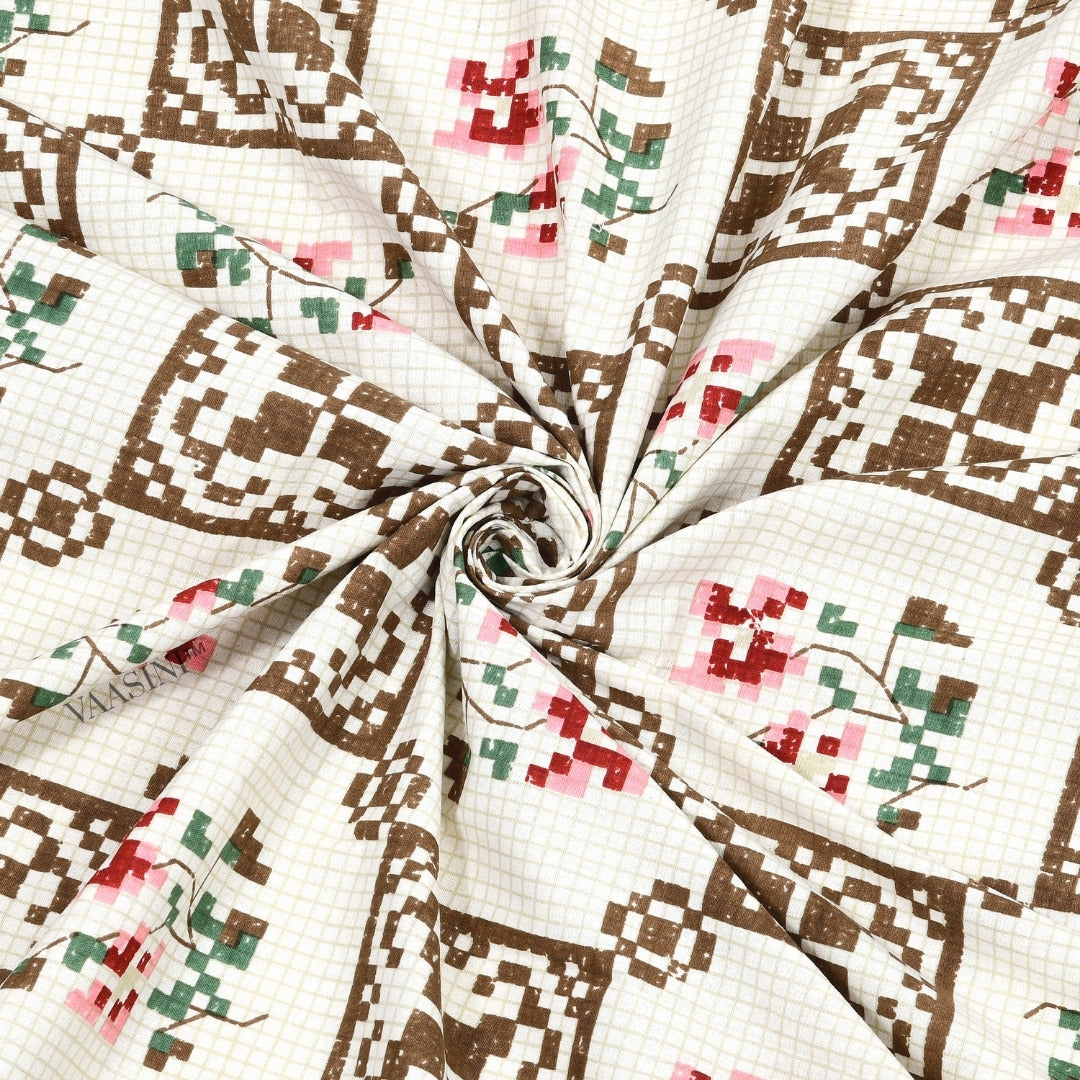 Heritage Square Rose & Mint Pure Cotton King Size Bedsheet