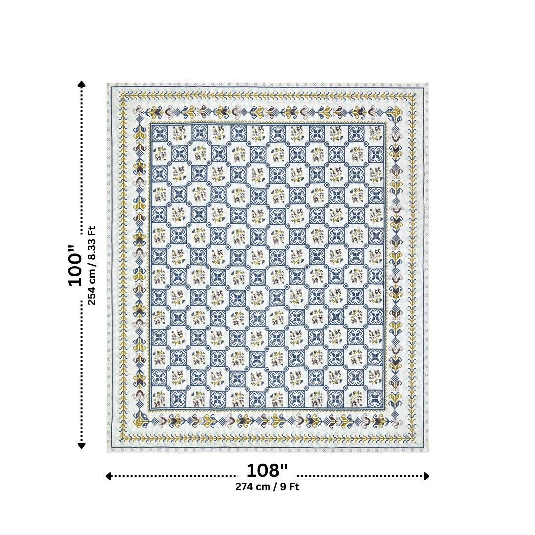 Heritage Square Ochre & Slate Pure Cotton King Size Bedsheet