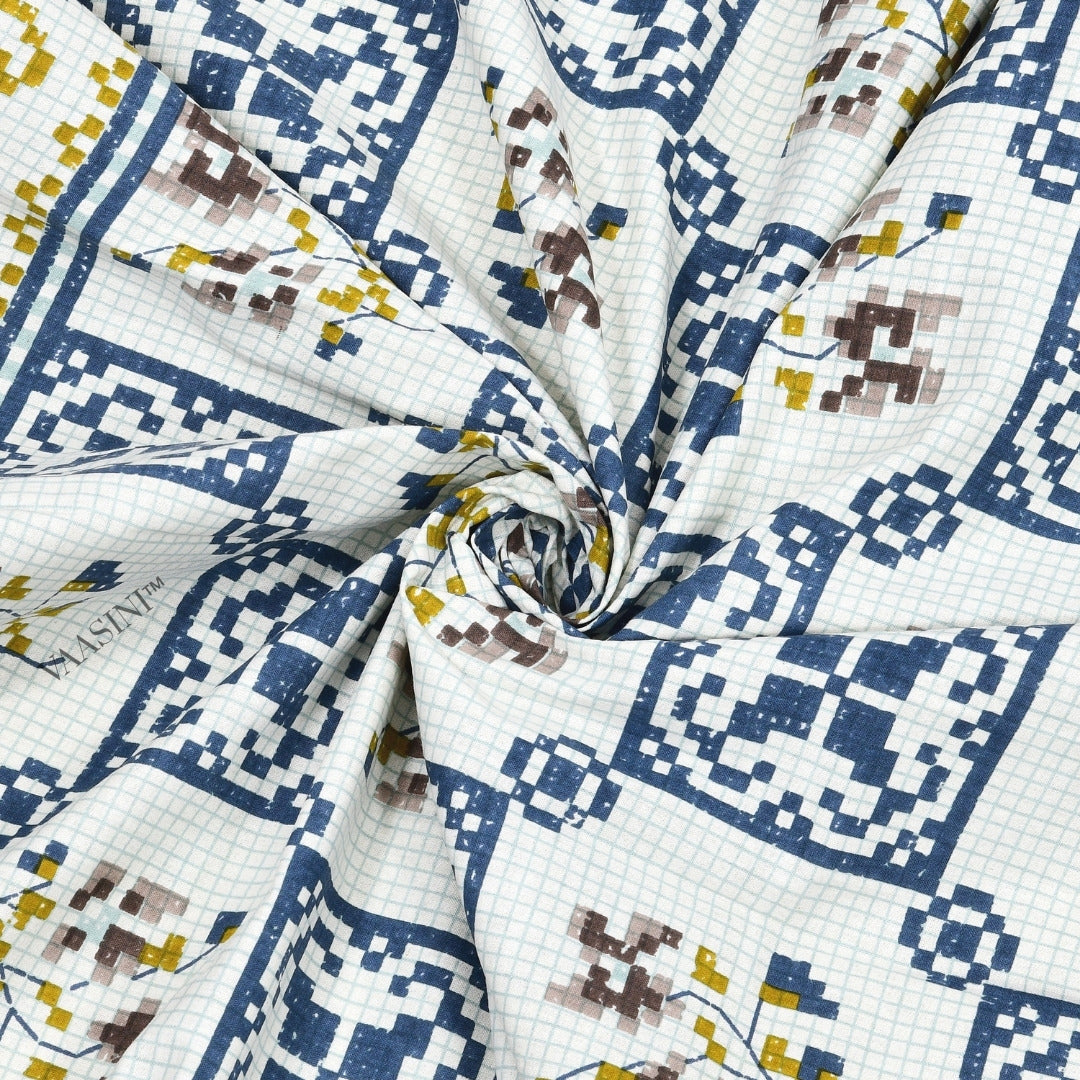 Heritage Square Ochre & Slate Pure Cotton King Size Bedsheet