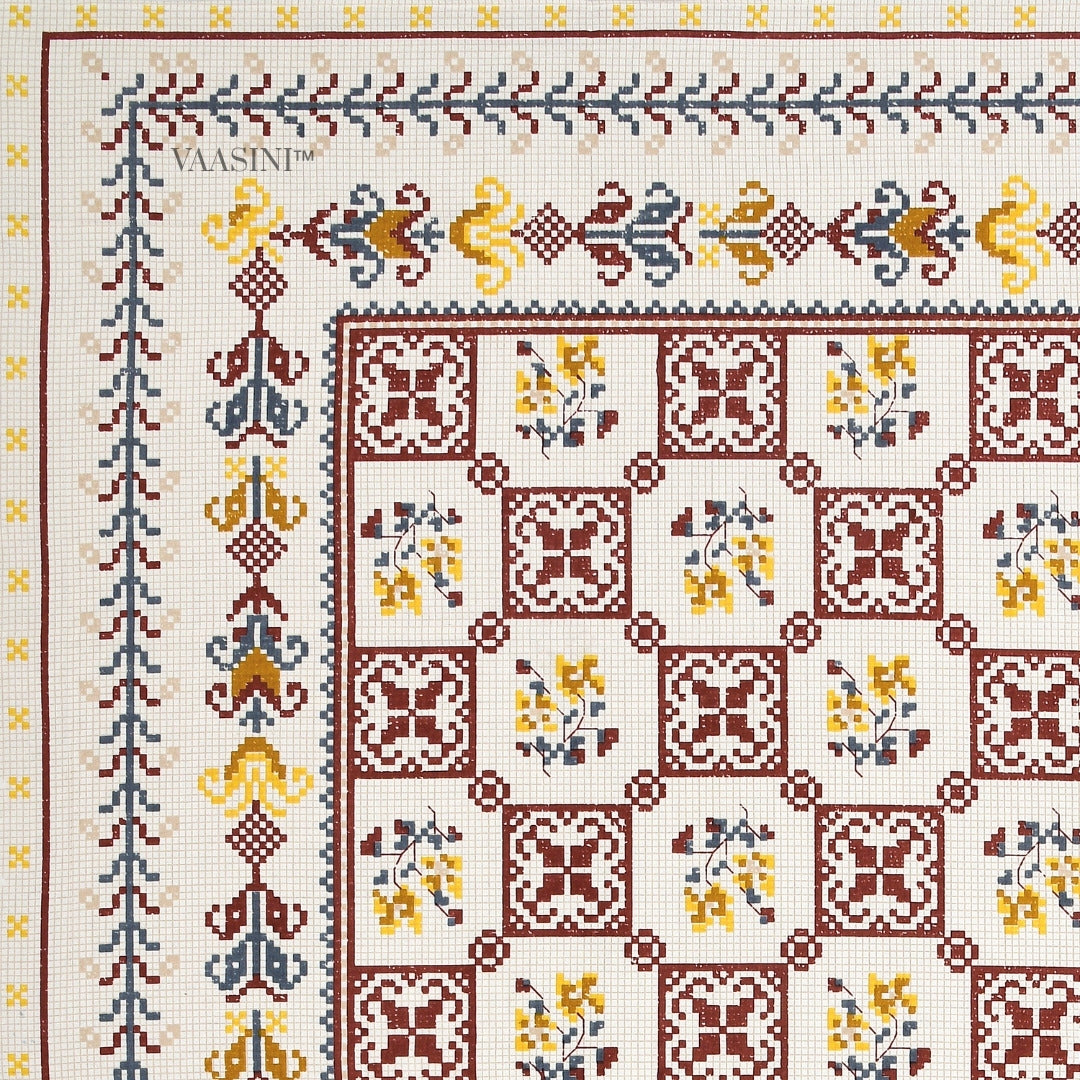 Heritage Square Crimson & Amber Pure Cotton King Size Bedsheet