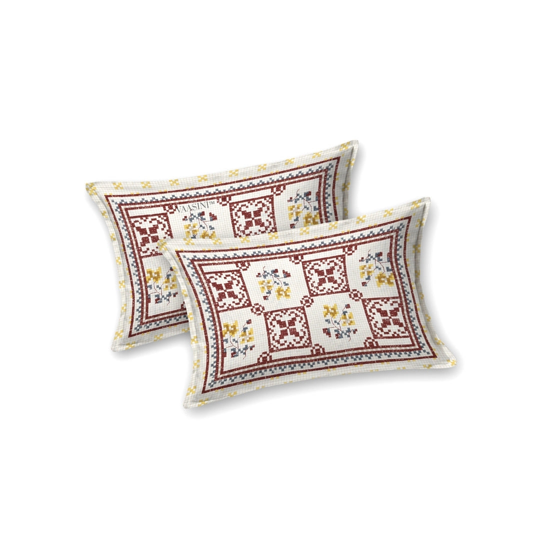 Heritage Square Crimson & Amber Pure Cotton King Size Bedsheet