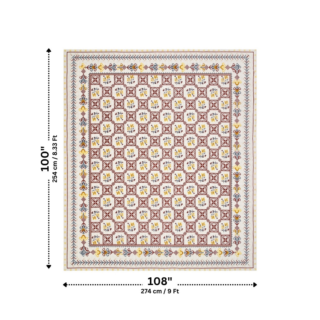 Heritage Square Crimson & Amber Pure Cotton King Size Bedsheet