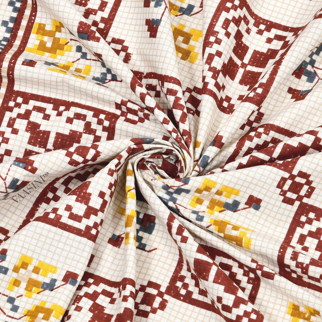 Heritage Square Crimson & Amber Pure Cotton King Size Bedsheet