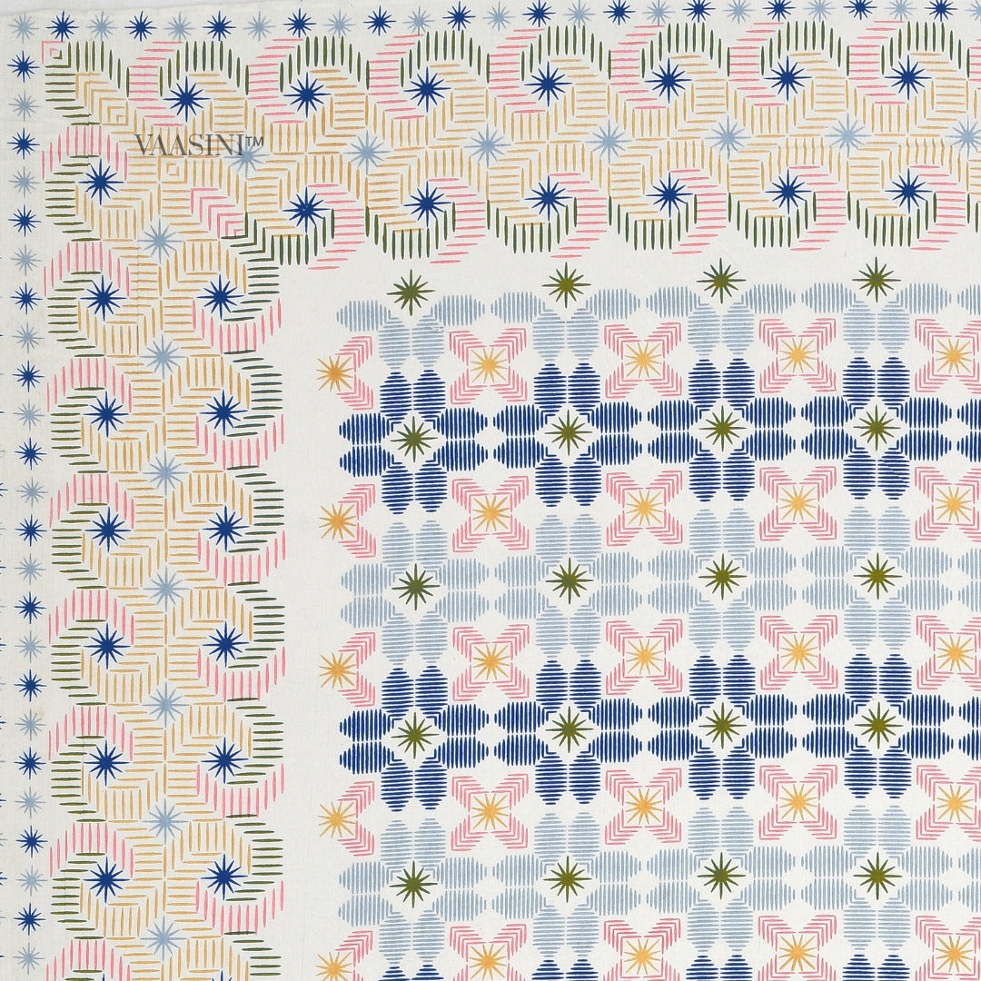 Pixelated Bloom Indigo & Blush Pure Cotton King Size Bedsheet
