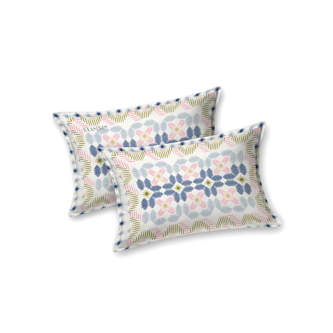 Pixelated Bloom Indigo & Blush Pure Cotton King Size Bedsheet