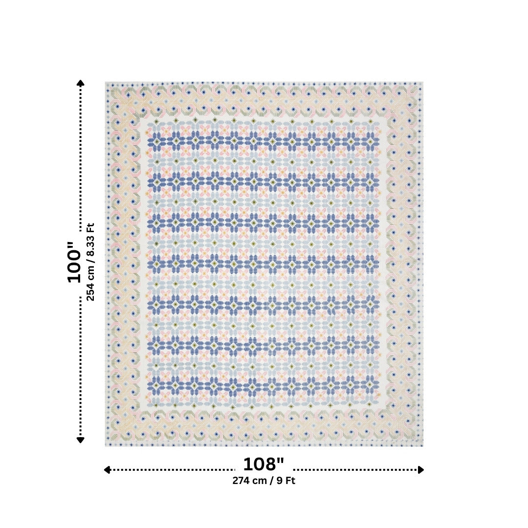 Pixelated Bloom Indigo & Blush Pure Cotton King Size Bedsheet