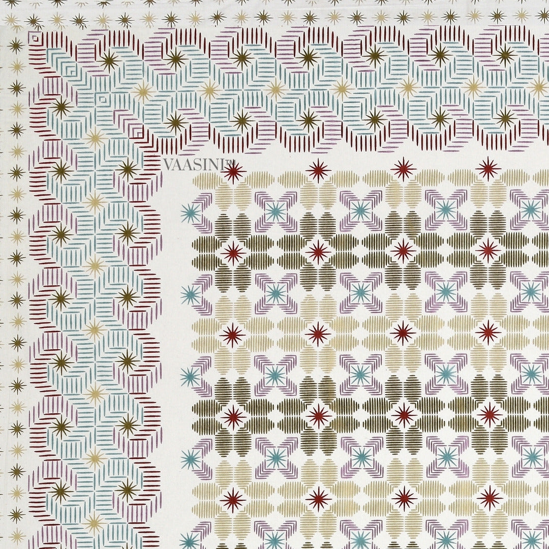 Pixelated Bloom Olive & Maroon Pure Cotton King Size Bedsheet