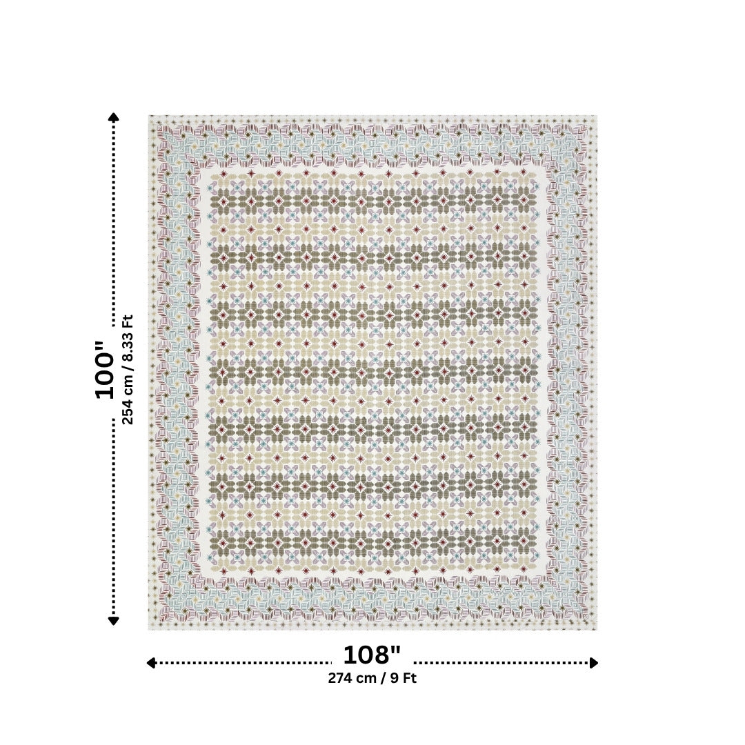 Pixelated Bloom Olive & Maroon Pure Cotton King Size Bedsheet