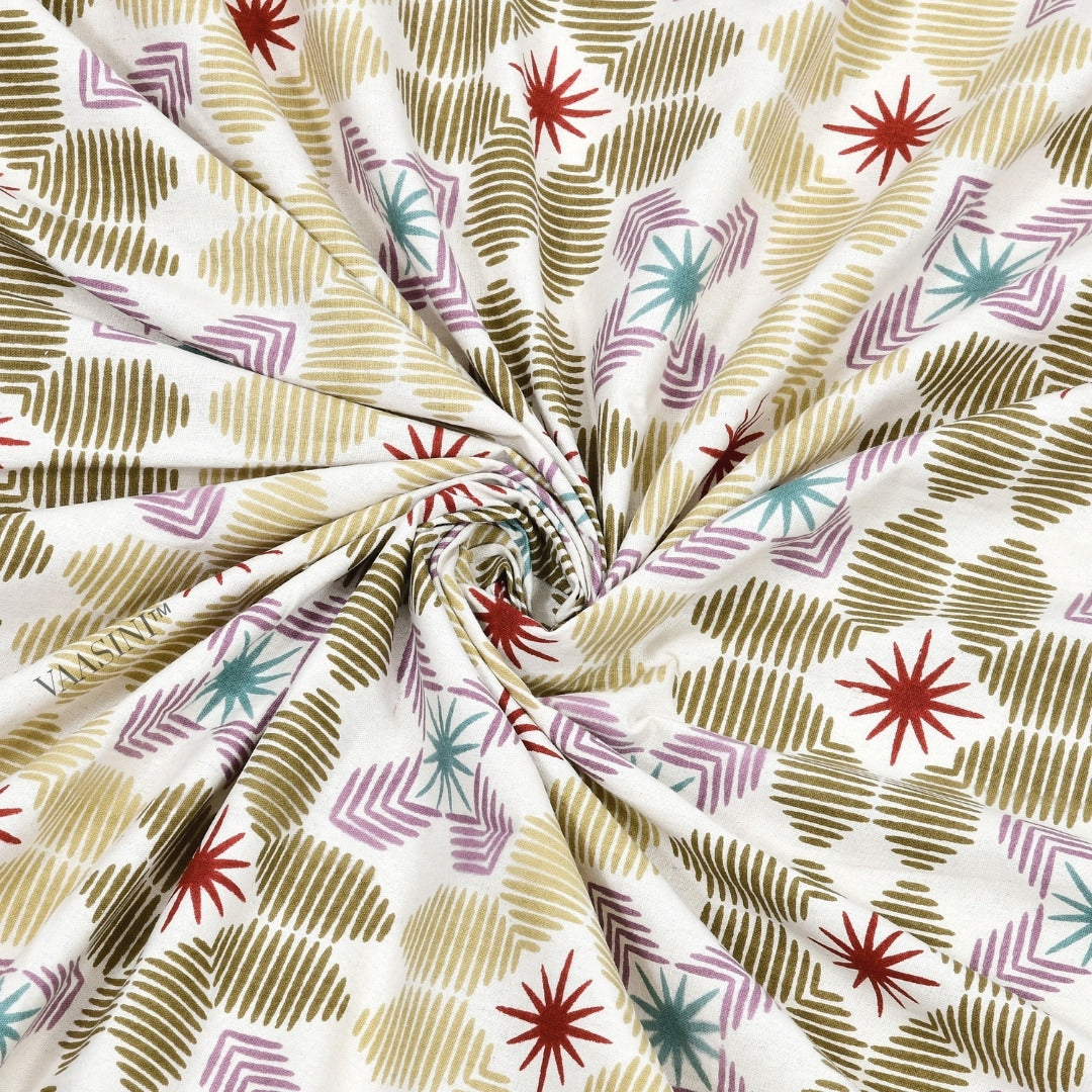 Pixelated Bloom Olive & Maroon Pure Cotton King Size Bedsheet