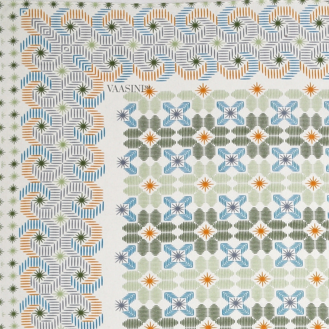 Pixelated Bloom Leaf Green & Amber Pure Cotton King Size Bedsheet