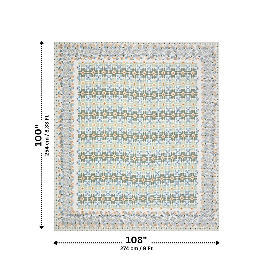 Pixelated Bloom Leaf Green & Amber Pure Cotton King Size Bedsheet