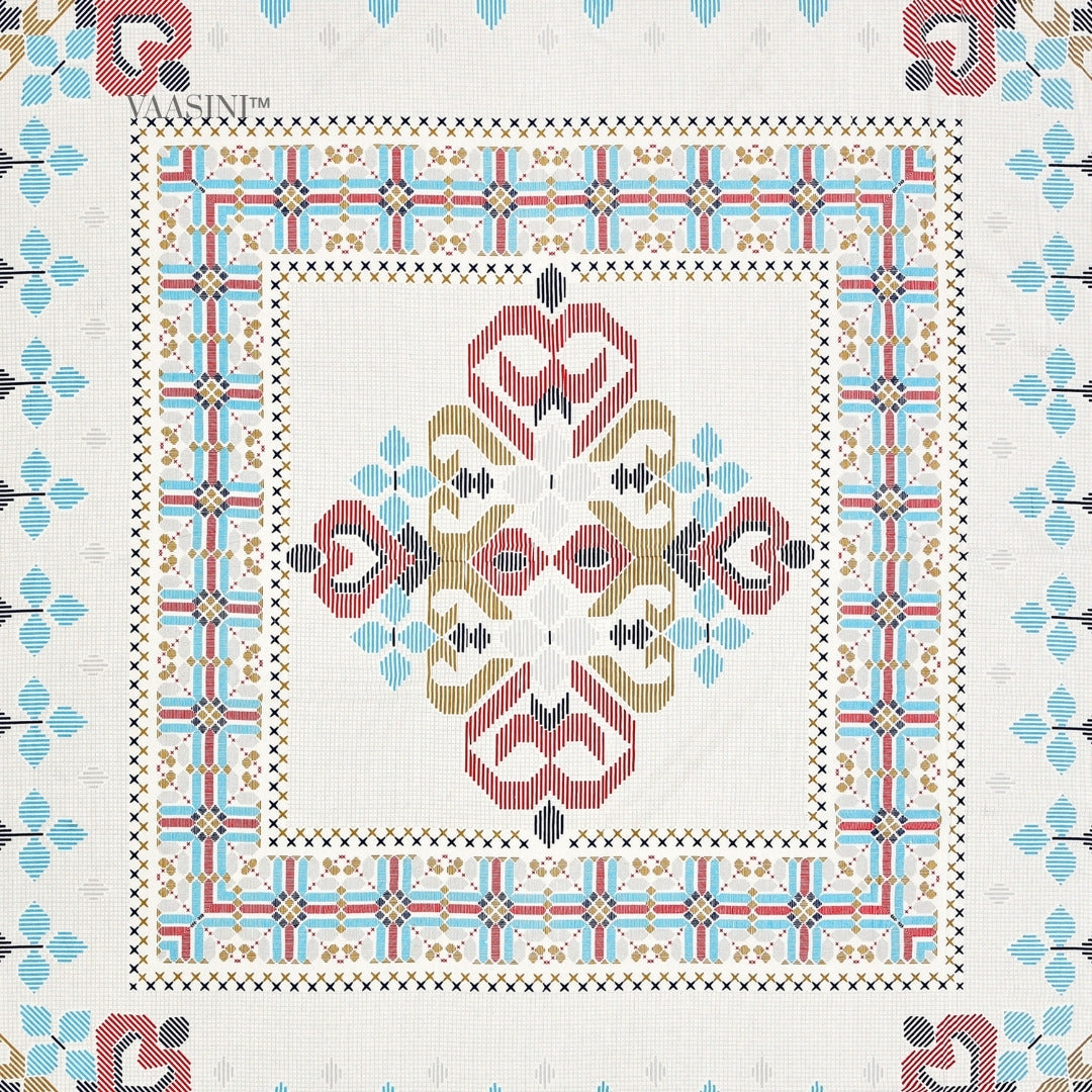 Tribal Frame Sky Blue & Rose Pure Cotton King Size Bedsheet