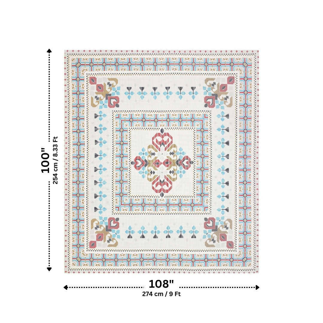 Tribal Frame Sky Blue & Rose Pure Cotton King Size Bedsheet