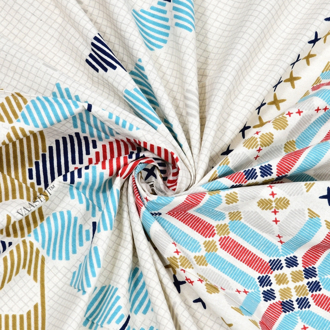 Tribal Frame Sky Blue & Rose Pure Cotton King Size Bedsheet