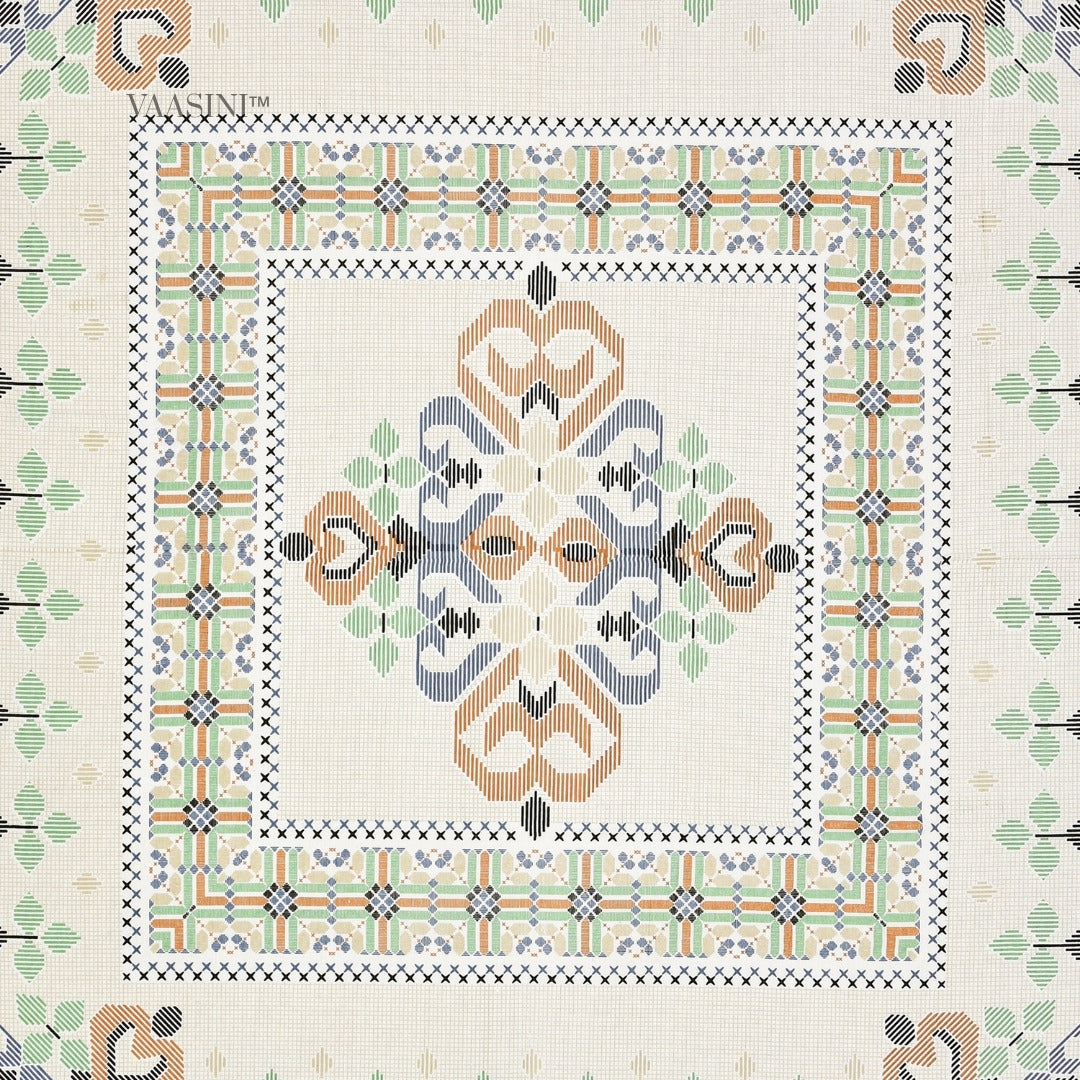 Tribal Frame Emerald & Peach Pure Cotton King Size Bedsheet