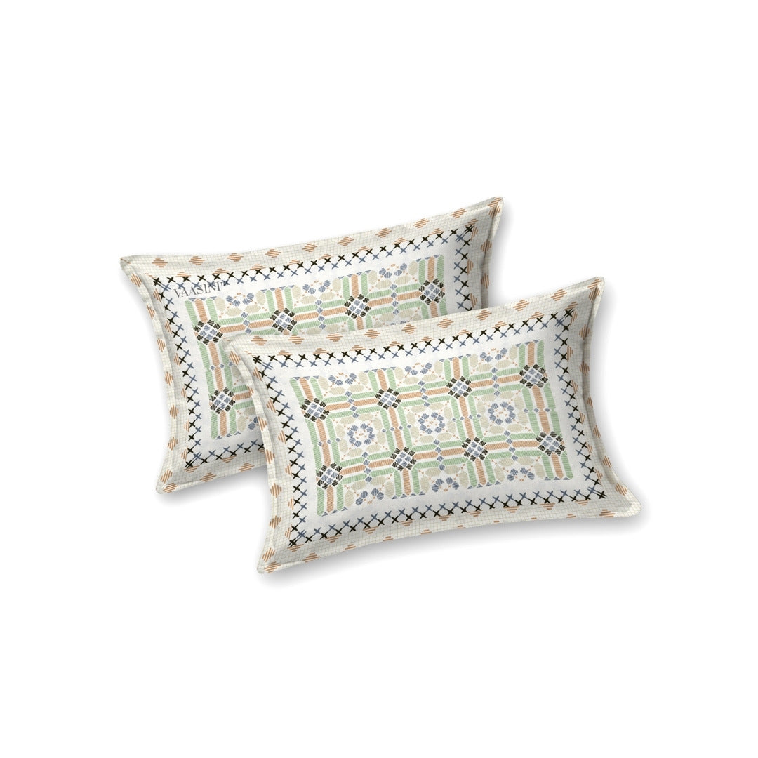 Tribal Frame Emerald & Peach Pure Cotton King Size Bedsheet