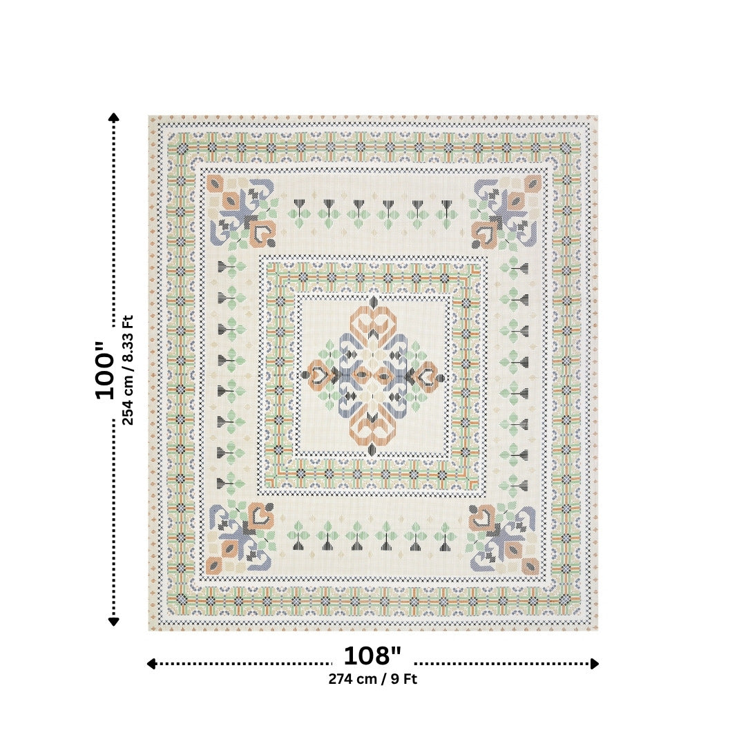 Tribal Frame Emerald & Peach Pure Cotton King Size Bedsheet