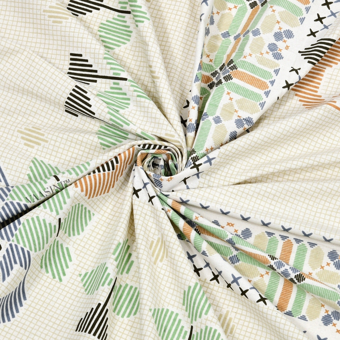 Tribal Frame Emerald & Peach Pure Cotton King Size Bedsheet
